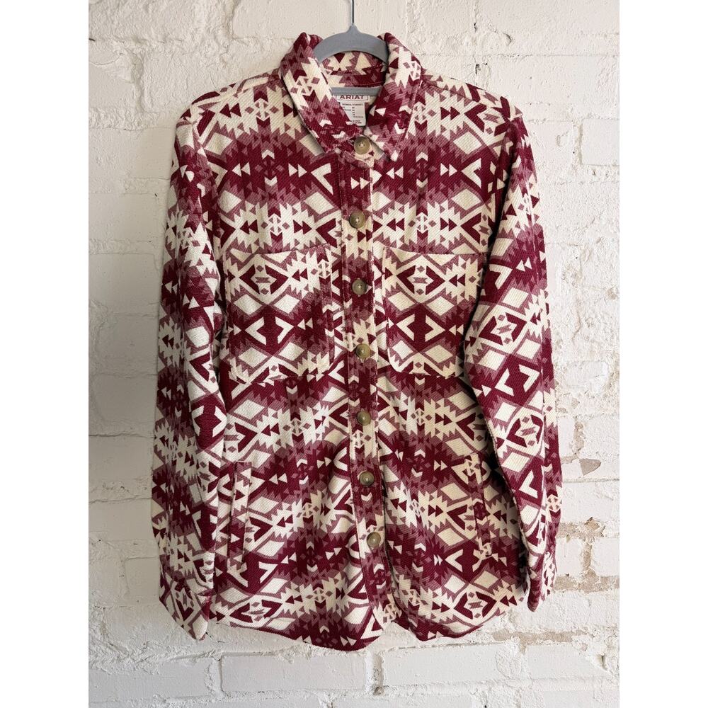 Ariat Fillmore Shirt Jacket Shacket Southwest Aztec Print Red Womens Medium